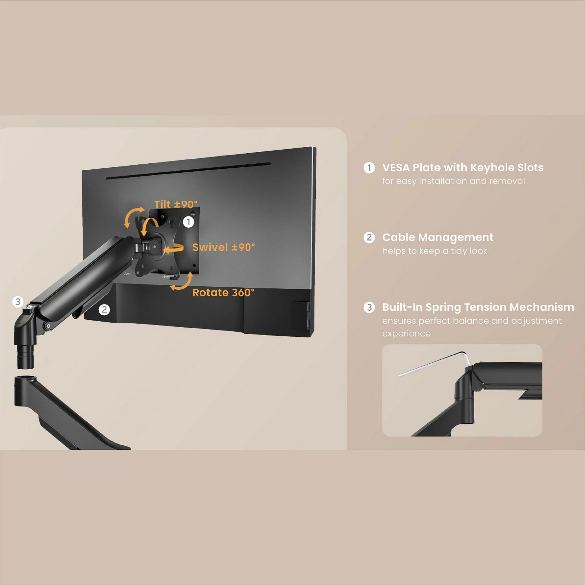 Mbajtëse monitori EQUIP, për tavolinë, 2x 17"-32", VESA 75x75/100x100, gas spring, e zezë