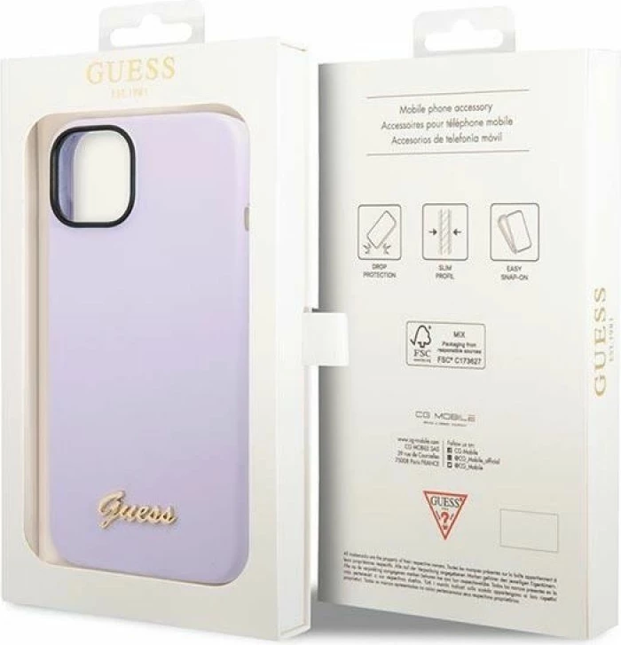 Kapak telefoni Guess Silicone Vintage Gold Logo për iPhone 14/15 Plus, lejla