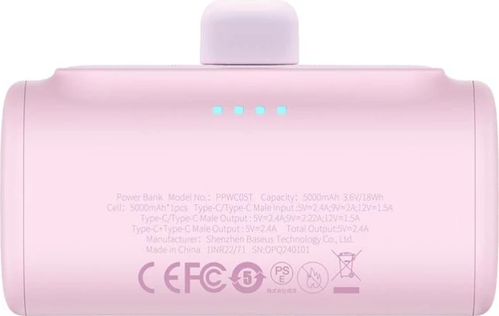Powerbank Baseus Compact USB-C 5000mAh 20W, rozë