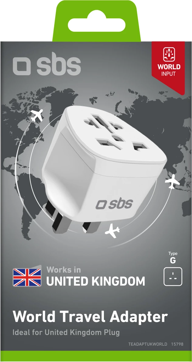 Adapter udhëtimi, SBS, hyrje prizë UK në dalje universale, 10 A 2500 W, e bardhë