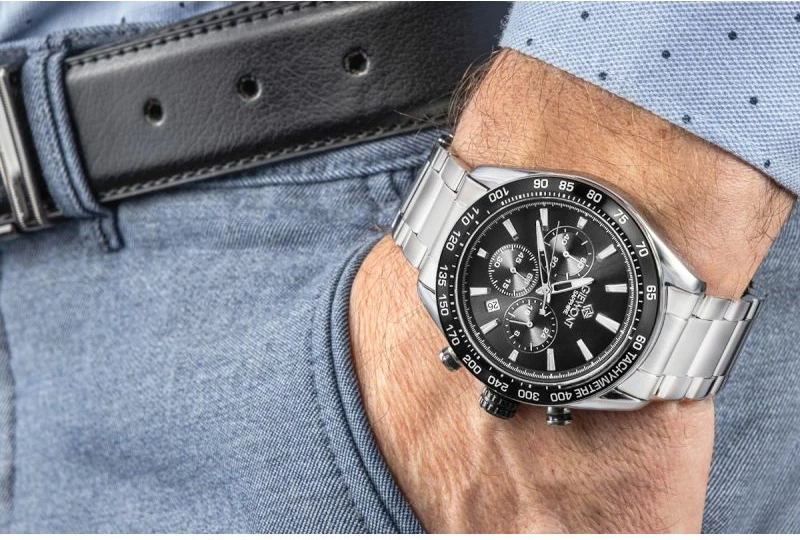 Orë dore meshkuj Giewont GW9580-B1, argjendtë/zezë