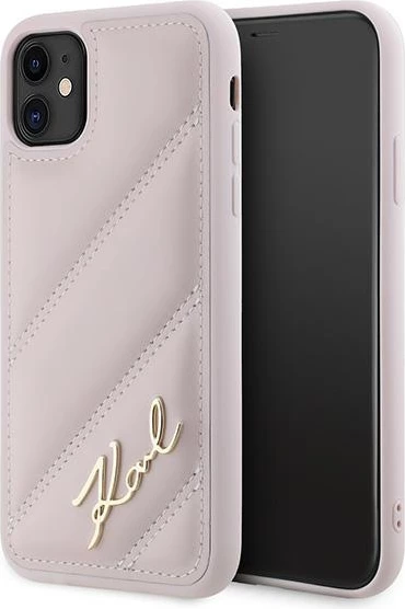 Mbështjellës Karl Lagerfeld Diagonal Quilted Script për iPhone 11/XR, Rozë
