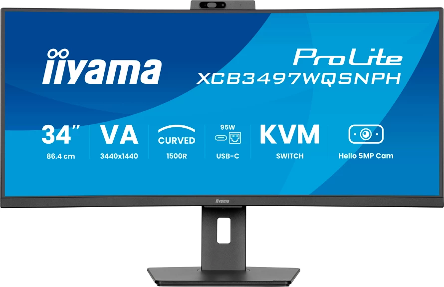 Monitor i lakuar IIYAMA ProLite XCB3497WQSNPH-B1 34" UWQHD 120Hz VA USB-C KVM me altoparlantë, i zi mat