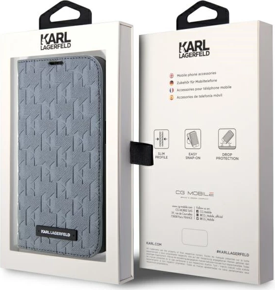 Mbështjellës Karl Lagerfeld Saffiano Monogram për iPhone 14 6.1", argjendtë