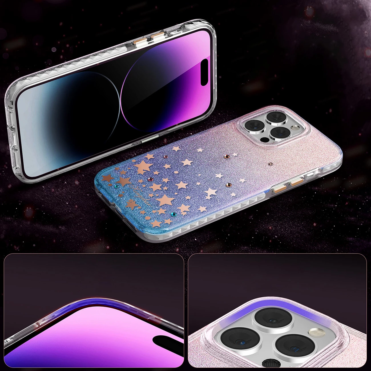 Mbështjellës Kingxbar Heart Star Series për iPhone 14 Plus, TPU, vjollcë/rozë me shkëlqim