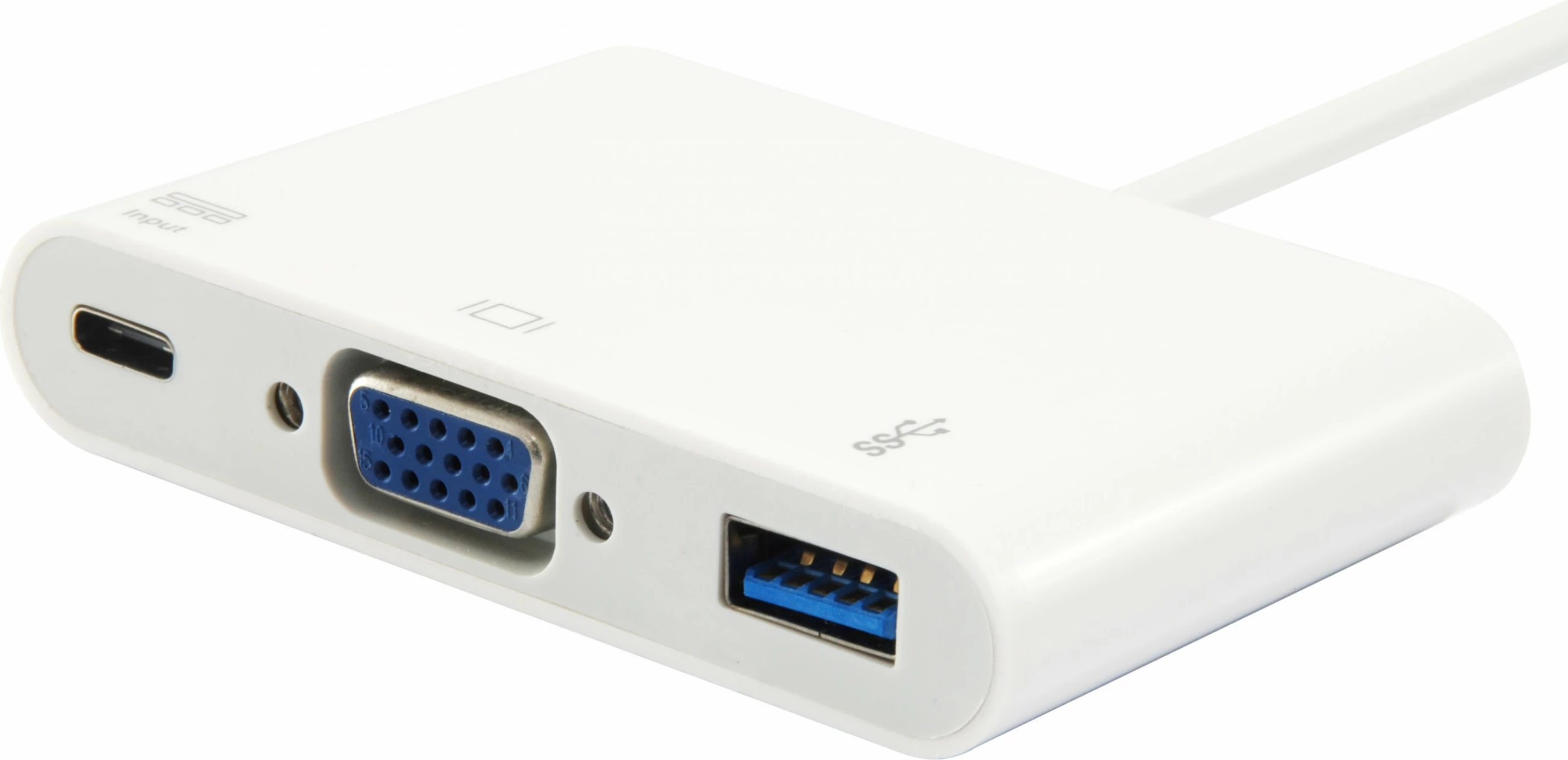 Adapter USB Type-C në VGA/USB-A/PD Equip, USB 3.2 Gen 1, e bardhë