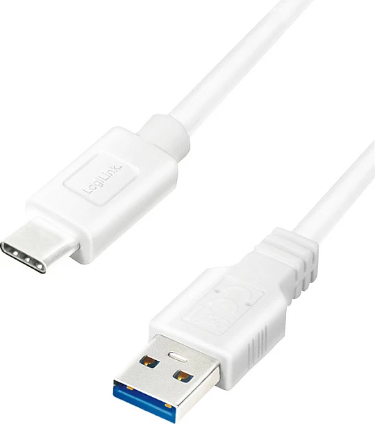 Kabllo USB LogiLink USB 3.2 Gen1, USB-C në USB-A, 2 m, 5 Gbps, 60W, e bardhë