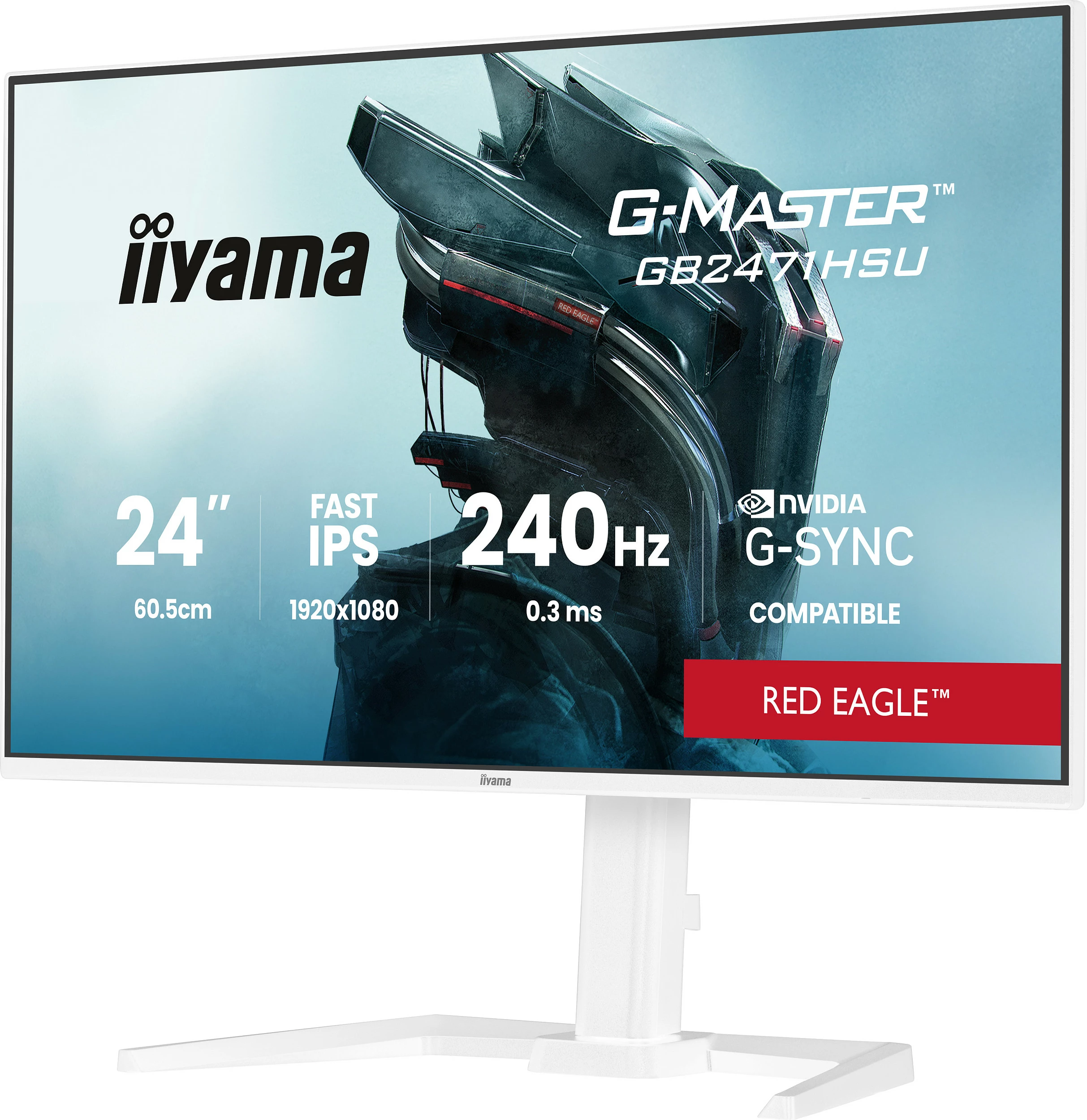 Monitor gaming iiyama G-MASTER Red Eagle GB2471HSU-W1, 24", IPS, FHD 240Hz, i bardhë