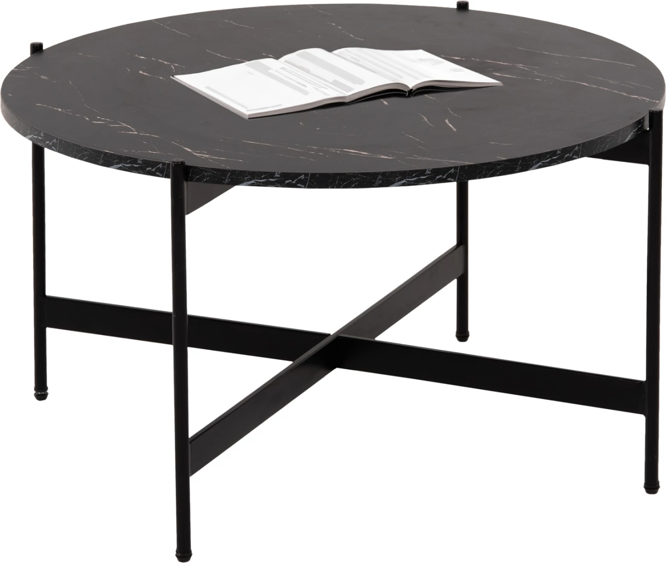 Tavolinë kafeje FH9588.01, sipërfaqe tavoline mermer i zi MDF, bazë metalike e zezë, Φ80x45Hcm