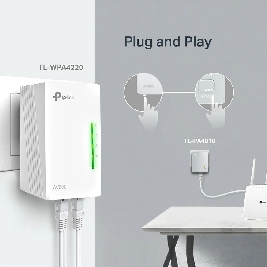 Powerline extender TP-Link TL-WPA4221 KIT AV600 300Mbps i bardhë