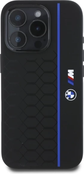 Mbështjellës BMW Silicone Hexagon Blue Line MagSafe për iPhone 16 Pro, i zi