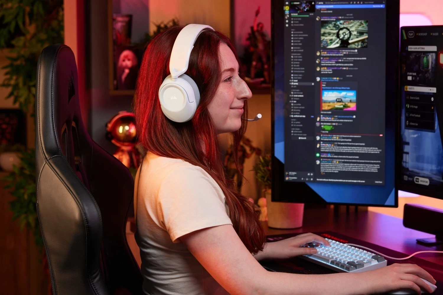 Kufje gaming Corsair HS35 V3 Wireless, Dolby Atmos, 30h, të bardha