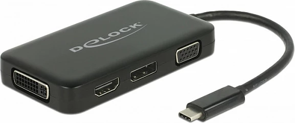 Adapter video DeLOCK 63929, USB-C në HDMI/DisplayPort/DVI-I/VGA, 0.15 m, i zi