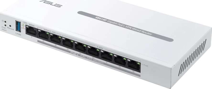Ruter me kabllo ASUS ExpertWiFi EBG19P Gigabit PoE+ VPN 9-port, 8x PoE+ 123W, i bardhë