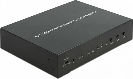 Switch KVM DeLOCK 11488, 4x HDMI në 1, USB 2.0, Multiview, 1080p 60Hz, i zi