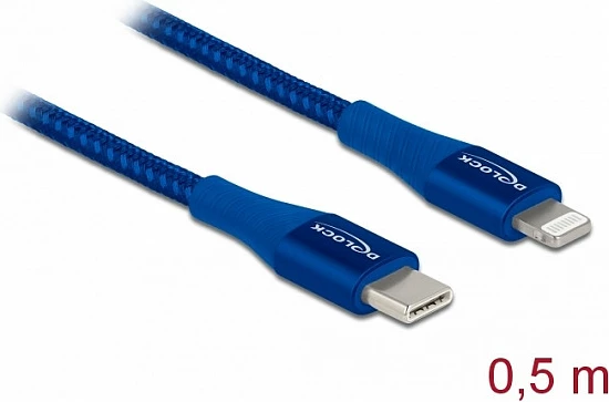 Kabllo DeLOCK USB-C në Lightning, 0.5m, MFi, USB PD, blu
