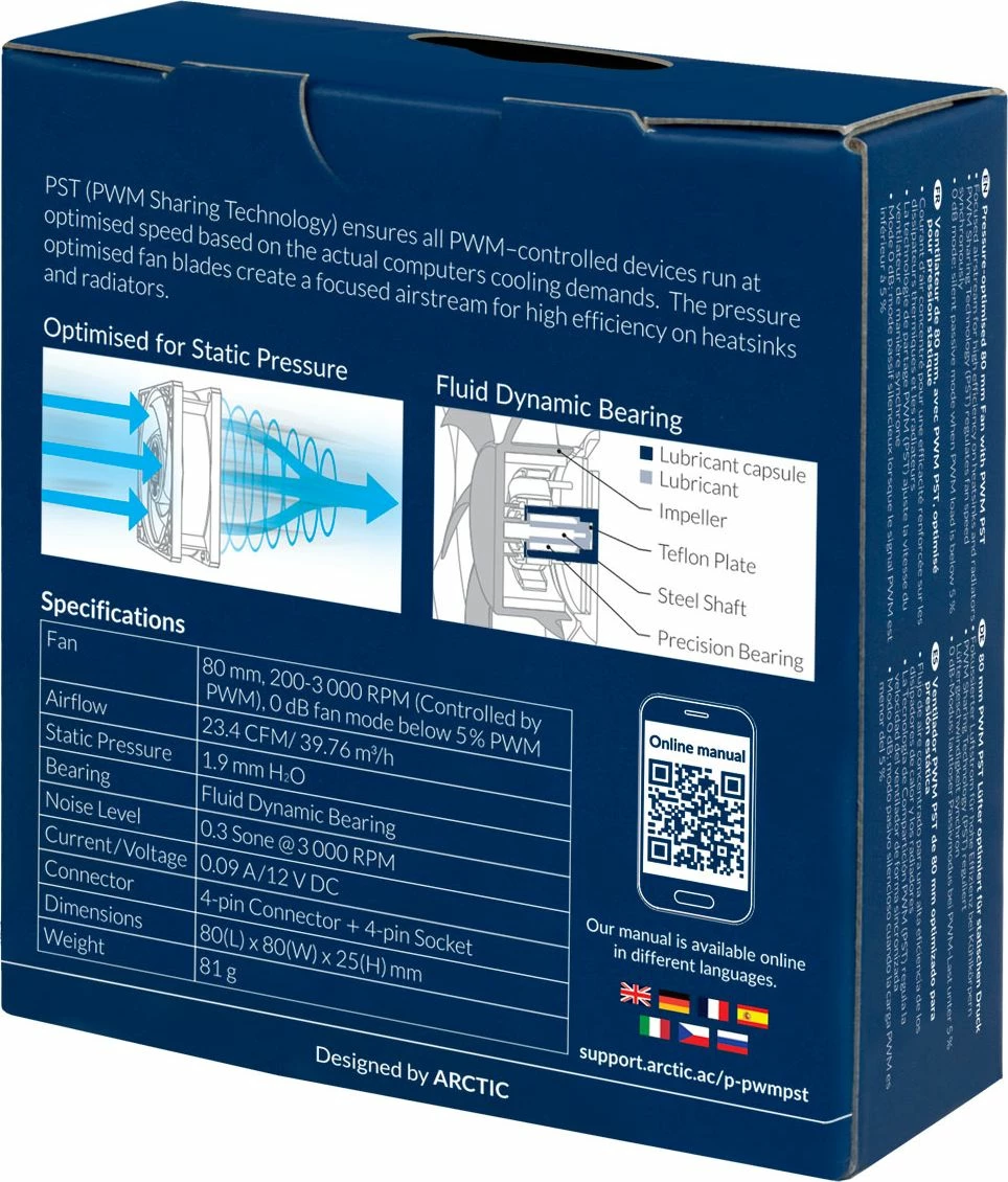 Ventilator për kasë PC Arctic P8 PWM PST 80mm 4-pin PWM, i zi