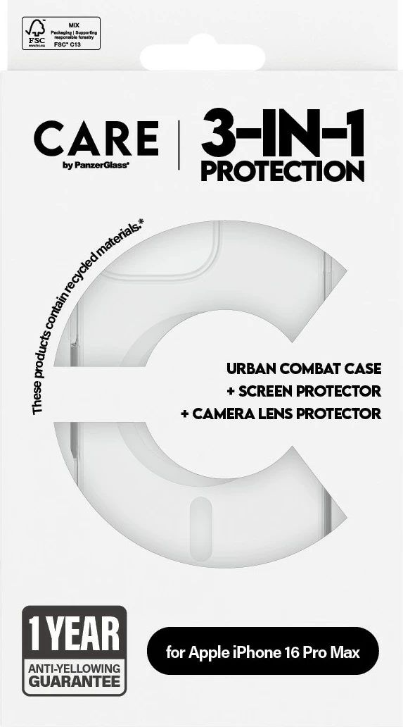 Mbështjellës PanzerGlass CARE 3-in-1 për iPhone 16 Pro Max, transparent