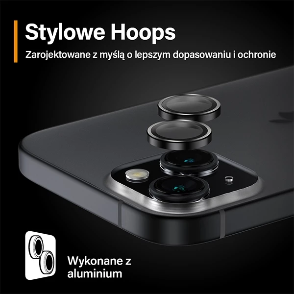 Mbrojtës kamerë PanzerGlass Hoops për iPhone 15/15 Plus, kornizë e zezë