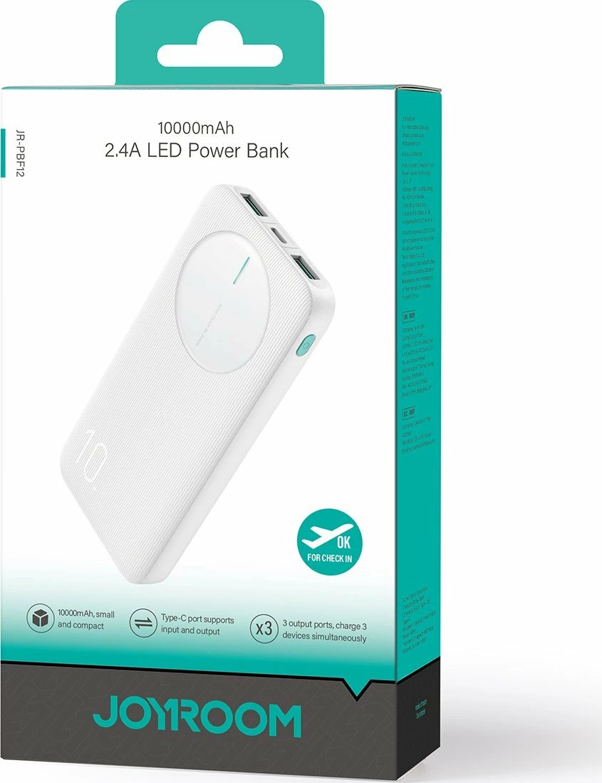 Powerbank Joyroom JR-PBF12 10000mAh QC 3.0/PD 12W, i bardhë