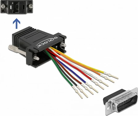 Adapter DeLOCK D-Sub 15-pin (male) në RJ45 (female), kit montimi, i zi