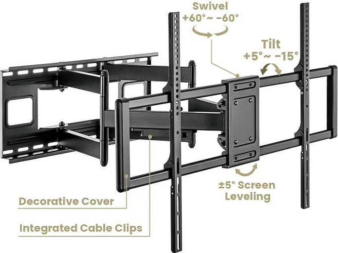 Mbajtëse muri për TV VALUE, fleksibël 60-120", deri 120 kg, VESA 900x600, e zezë