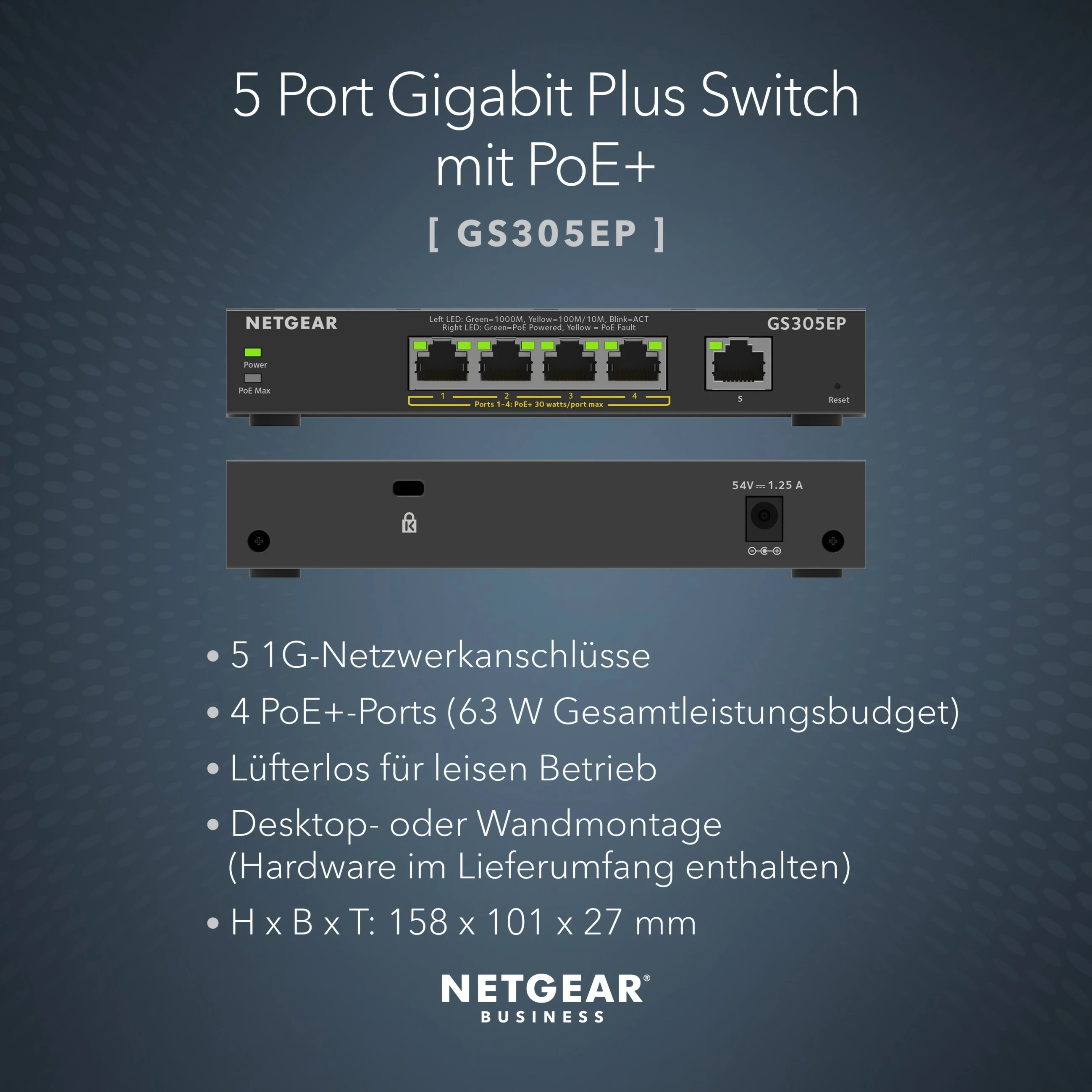 Switch NETGEAR GS305EP, 5-Port, Gigabit Ethernet, PoE+