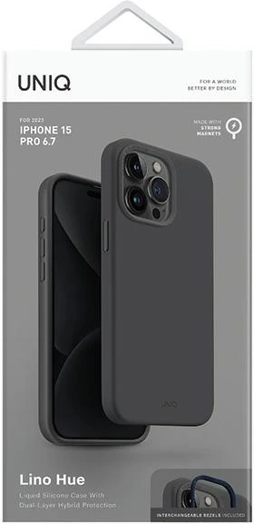 Mbështjellës UNIQ Lino Hue Magclick për iPhone 15 Pro Max, Gri