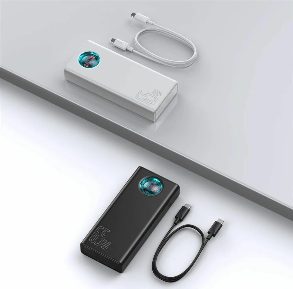 Powerbank Baseus Amblight 30000mAh 65W me display, 4x USB-A + 1x USB-C, e bardhë