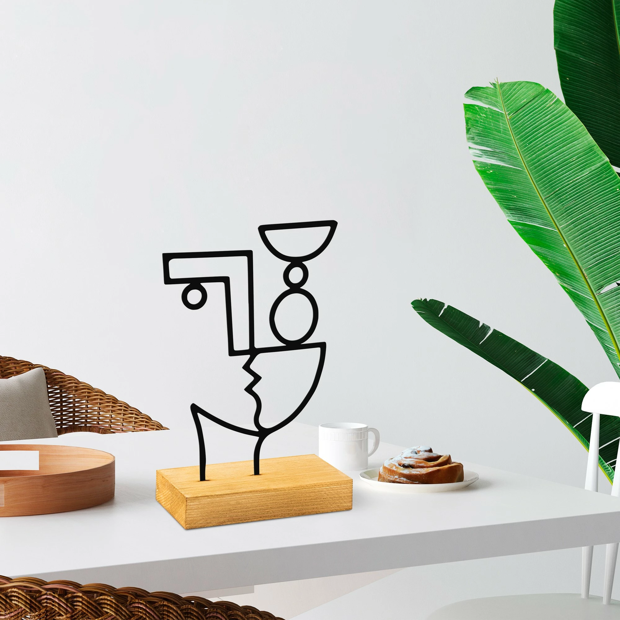 Objekt dekorativ Aberto Design, Cubik, ngjyrë e zezë dhe druri