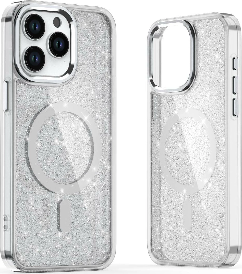 Mbështjellës Hurtel Glitter Case MagSafe për iPhone 16 Pro Max, i bardhë me shkëlqim