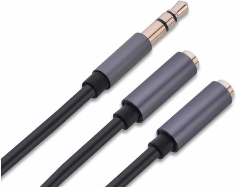 Adapter audio UGREEN 20816 3.5mm mashkull në 2x 3.5mm femër, 25cm, i zi, polybag