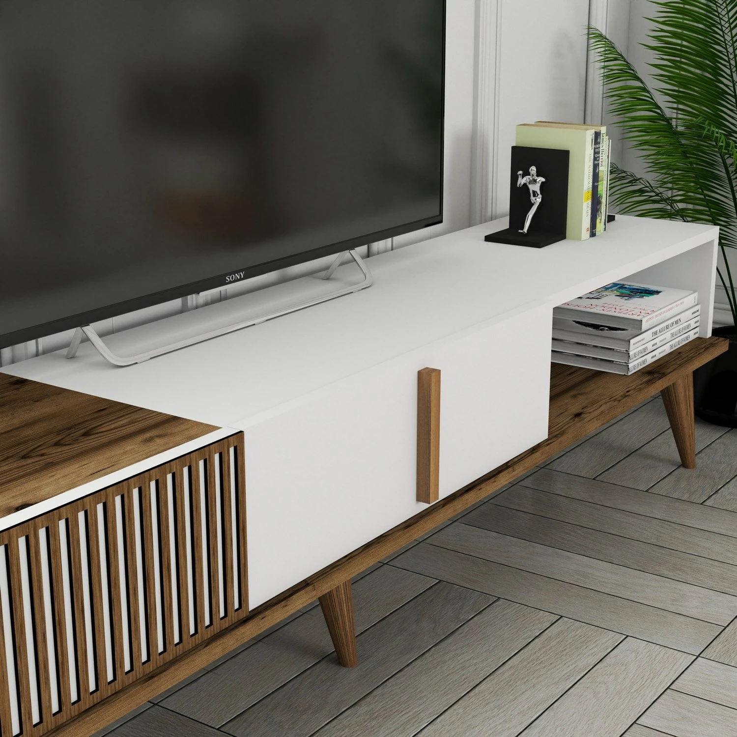 Komodë TV Hanah Home, Milan Alt, ngjyrë arre dhe e bardhë
