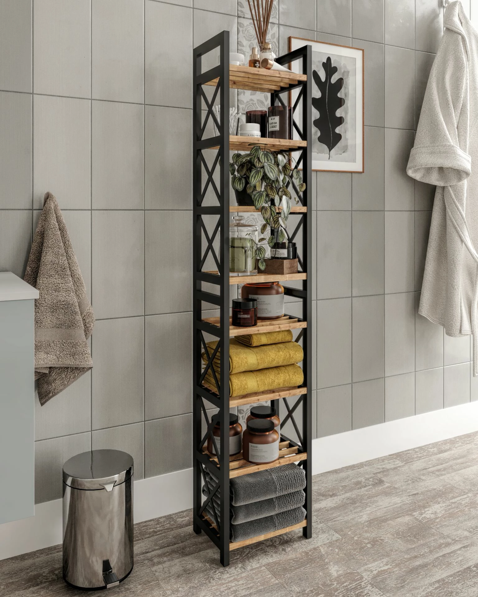 Raft multifunksional Skye Decor, Mini Flower 8, ngjyrë e zezë