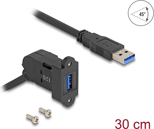 Kabllo zgjatuese USB-A DeLOCK panel mount, female 45° në male, 30 cm, 5 Gbps, e zezë