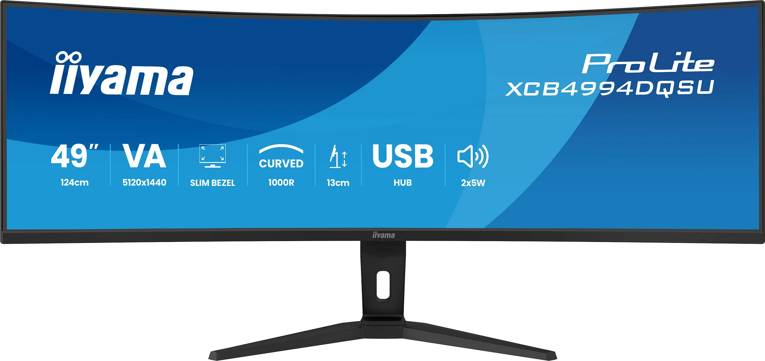Monitor iiyama ProLite XCB4994DQSU-B1, 49", Dual QHD 5120x1440, 120Hz, 2ms, VA, i lakuar, HDR, i zi