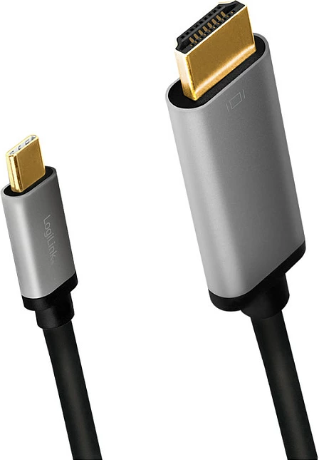 Kabel USB-C LogiLink 3.2 Gen1 në HDMI, 4K, 1.8 m, alumini, gri