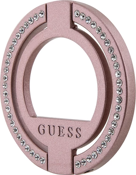 Mbajtëse unazë MagSafe, Guess, GUE002943-0 (GUMRSALDGP), me gurë rhinestone, metal, rozë