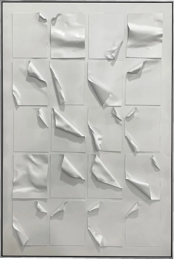 Pikturë dekorative White Pages, kanavacë, e bardhë-argjend, 80x120x4cm