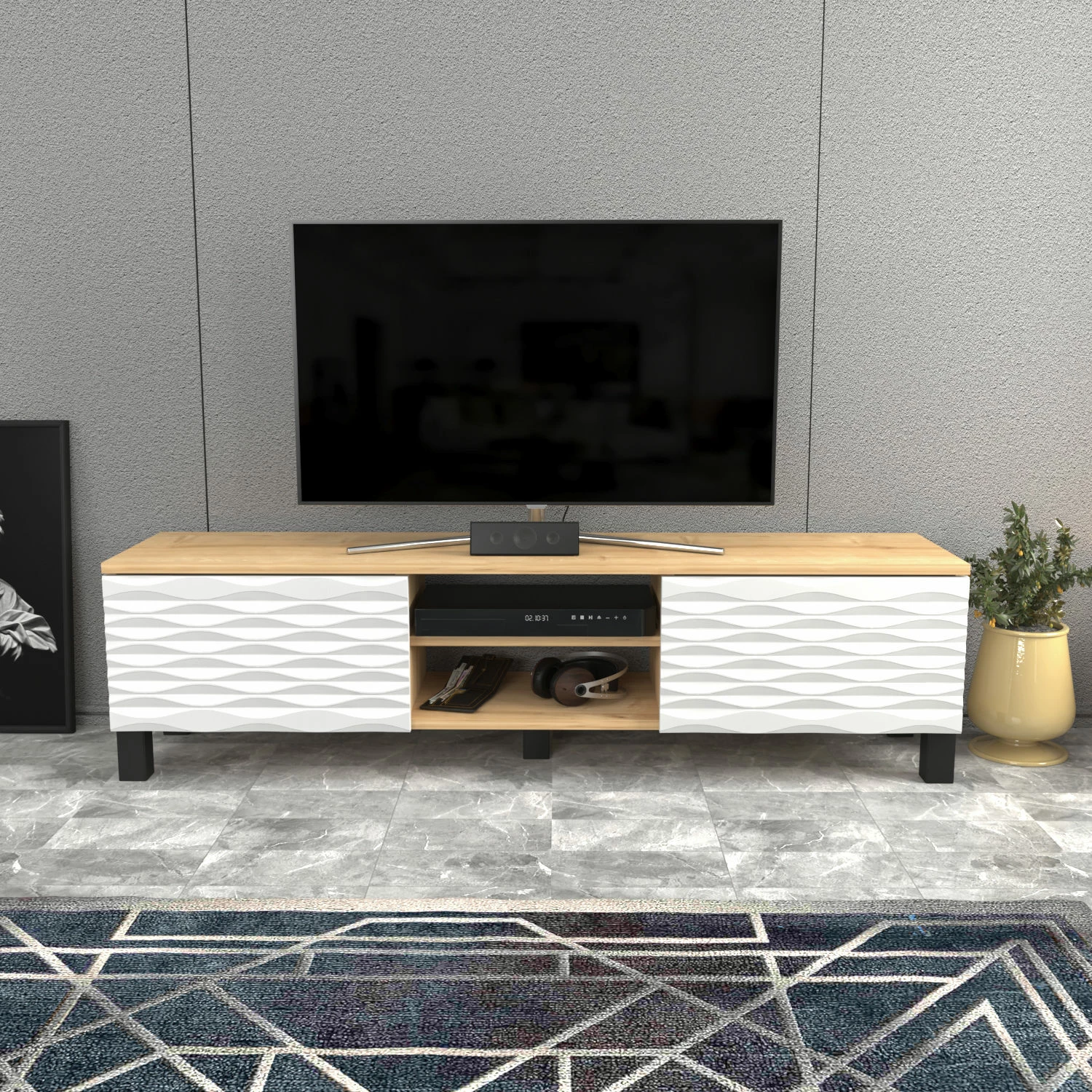 Komodë për TV Skye Decor, Lukas - ngjyrë safir, e bardhë