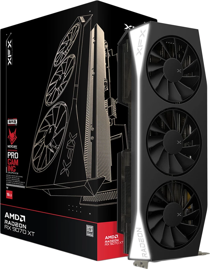Kartelë grafike XFX Mercury AMD Radeon RX 9070 XT 16GB GDDR6 256-bit, HDMI + 3x DisplayPort, e zezë/argjendtë
