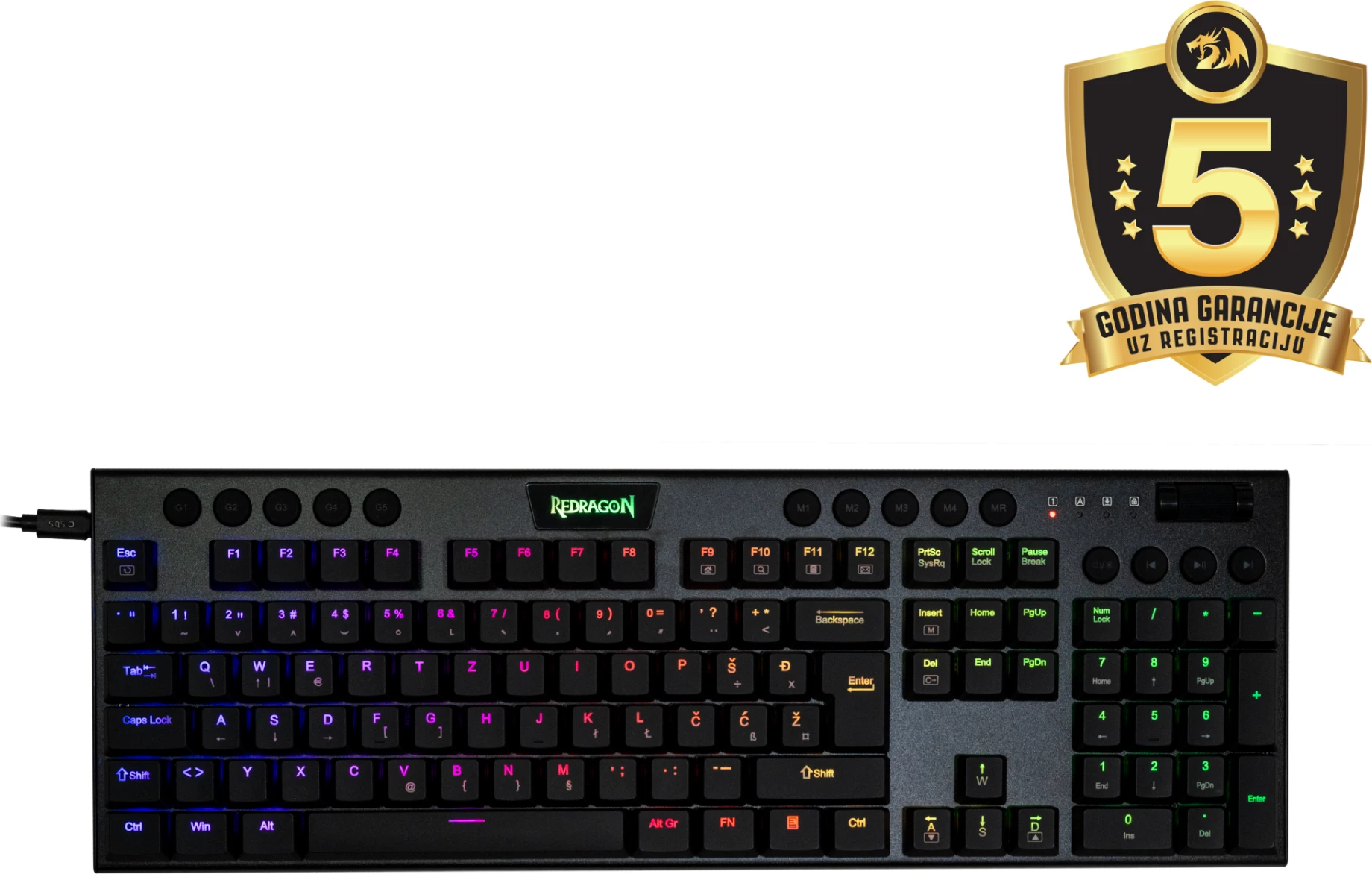 Tastierë mekanike Redragon Horus K619 RGB me kabllo, switch të kuq, layout SLO/HR, e zezë