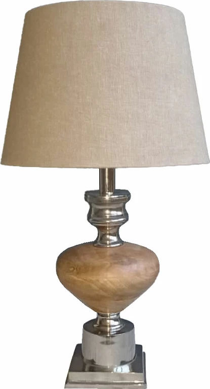 Llambë tavoline BRICE, alumin, dru natyral, ngjyrë argjendi/bezhë, 14x14x48cm