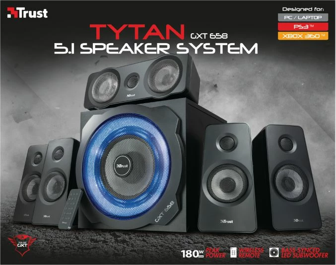 Altoparlantë Trust GXT 658 Titan, 5.1, 90W RMS, LED, të zeza