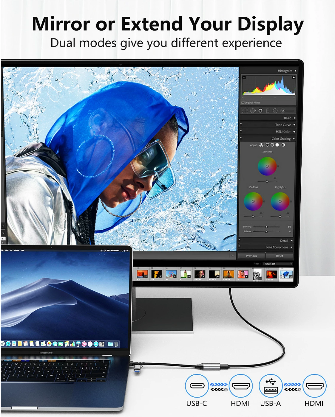 Adapter USB në HDMI Equip 133498, USB-C + USB-A, 1080P, gri