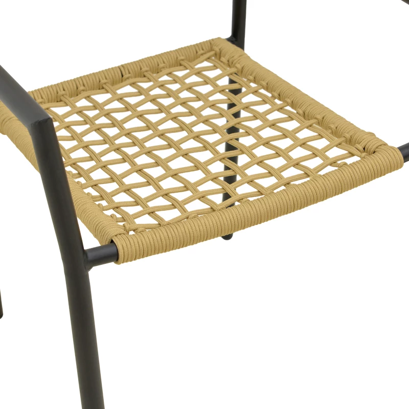 Karrige me krahë Castal, çelik i zi, litar natyral, 53x59x84cm