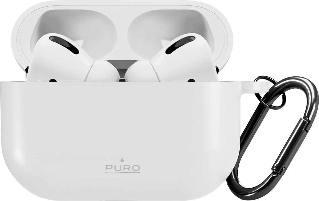 Mbështjellës silikoni Puro Icon për AirPods Pro 3, me karabinë, i bardhë
