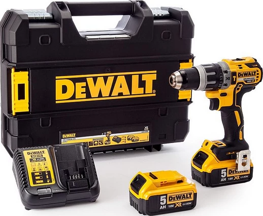 Burgji/vidhosës me bateri DeWalt DCD796P2 XR 18 V, 2x 5 Ah, brushless, me valixhe, verdhë/zi