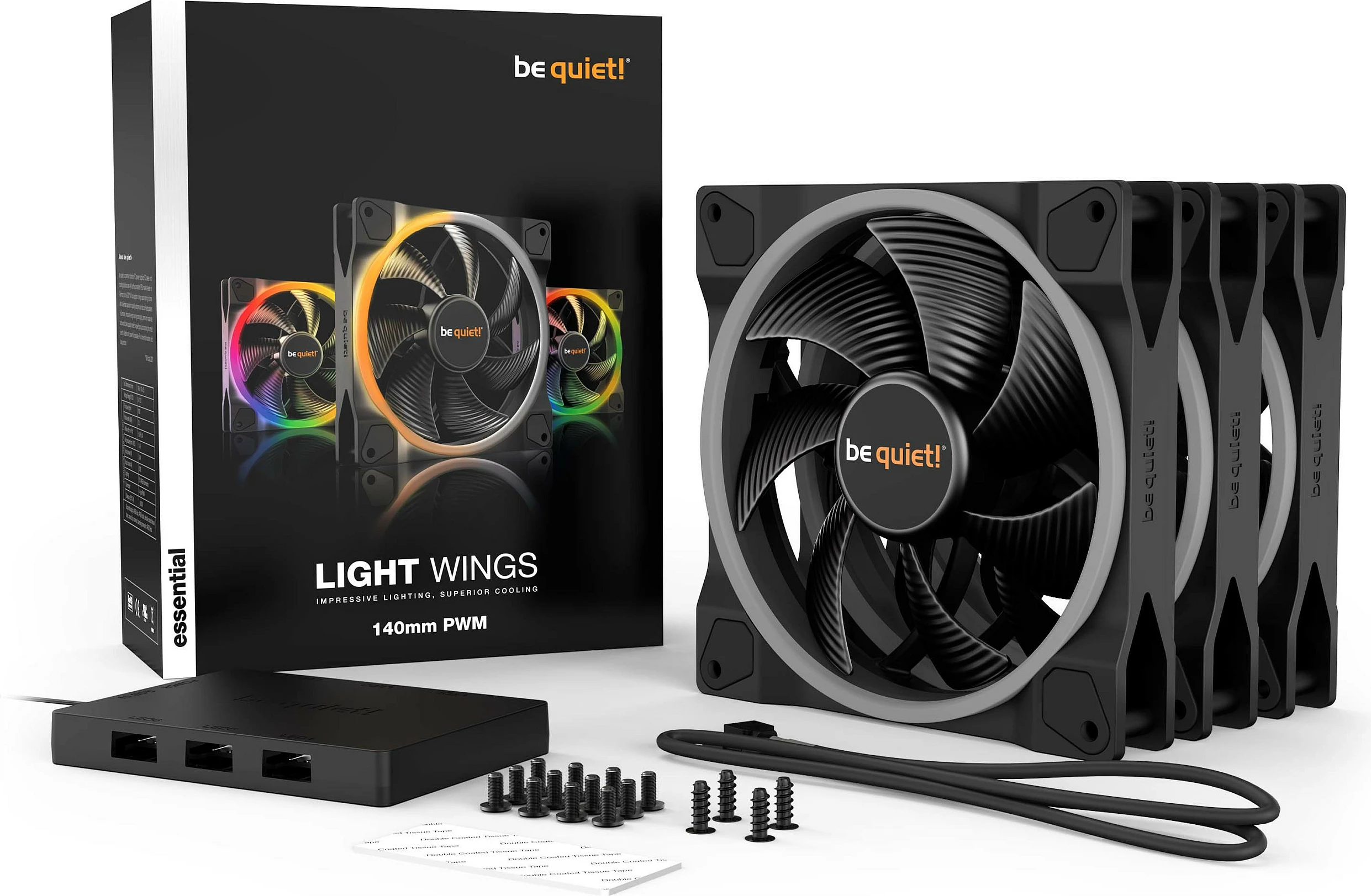 Ventilator kase be quiet! Light Wings 140mm ARGB PWM 3 copë, i zi