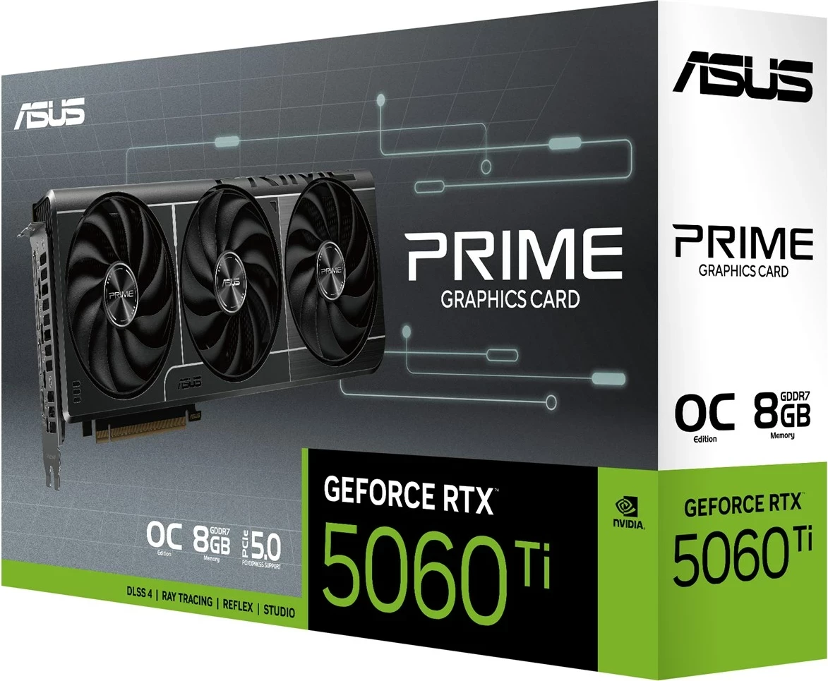 Kartelë grafike ASUS Prime RTX5060TI-O8G, NVIDIA GeForce RTX 5060 Ti, 8 GB GDDR7, e zezë